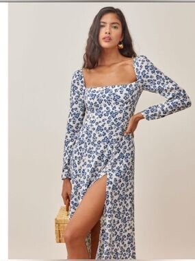 reformation neena linen dress REFORMATION Neena Floral Linen Dress Size 6 Orig. $248 NWT